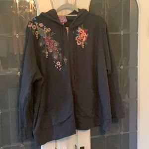 Johnny Was embroidered zip-up hoodie
